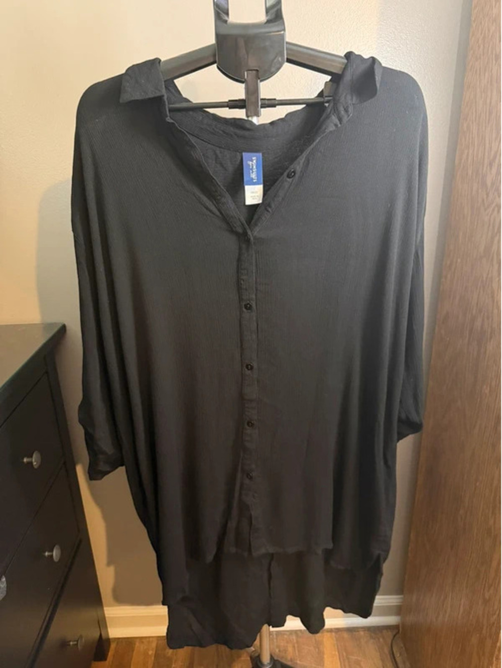 Swimsuits For All Black Button Front Swim Cover Up Tunic 18/20